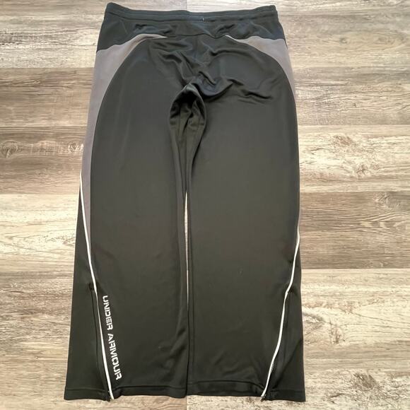 Under Armour Black Gray Mens L Loose Fit Ankle Zip Warm Up Athletic Sweatpants - Picture 2 of 13